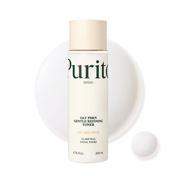 PURITO front bottle shot showing clean oat toner and gentle daily use benefit
