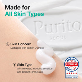 PURITO applying cream to cheek to soothe and restore barrier comfort