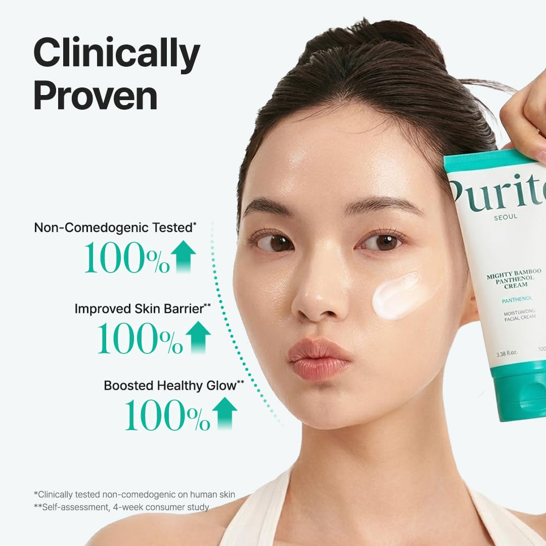 PURITO pump dispensing pea-sized amount for easy layering under makeup