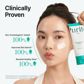 PURITO pump dispensing pea-sized amount for easy layering under makeup