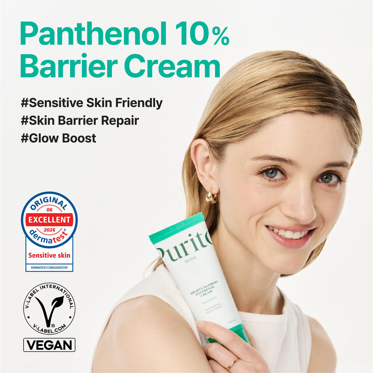 PURITO texture swipe showing lightweight gel-cream for quick absorption