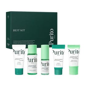 PURITO full kit front packaging showing mini products and benefits for travel