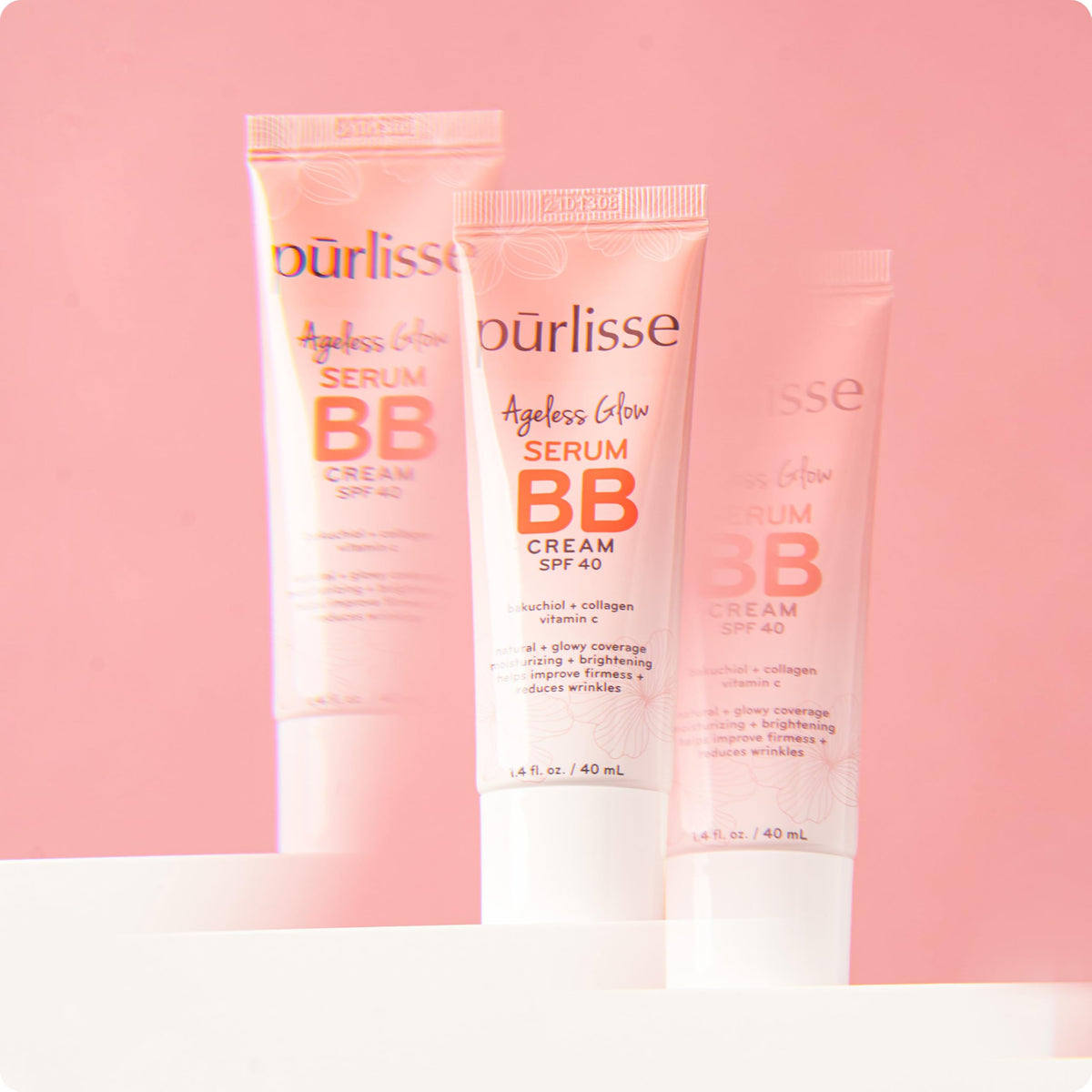 pūrlisse on-model Medium Golden shade showing dewy, even complexion result
