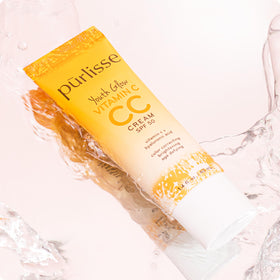 pūrlisse CC cream face before and after showing evened tone and natural radiance