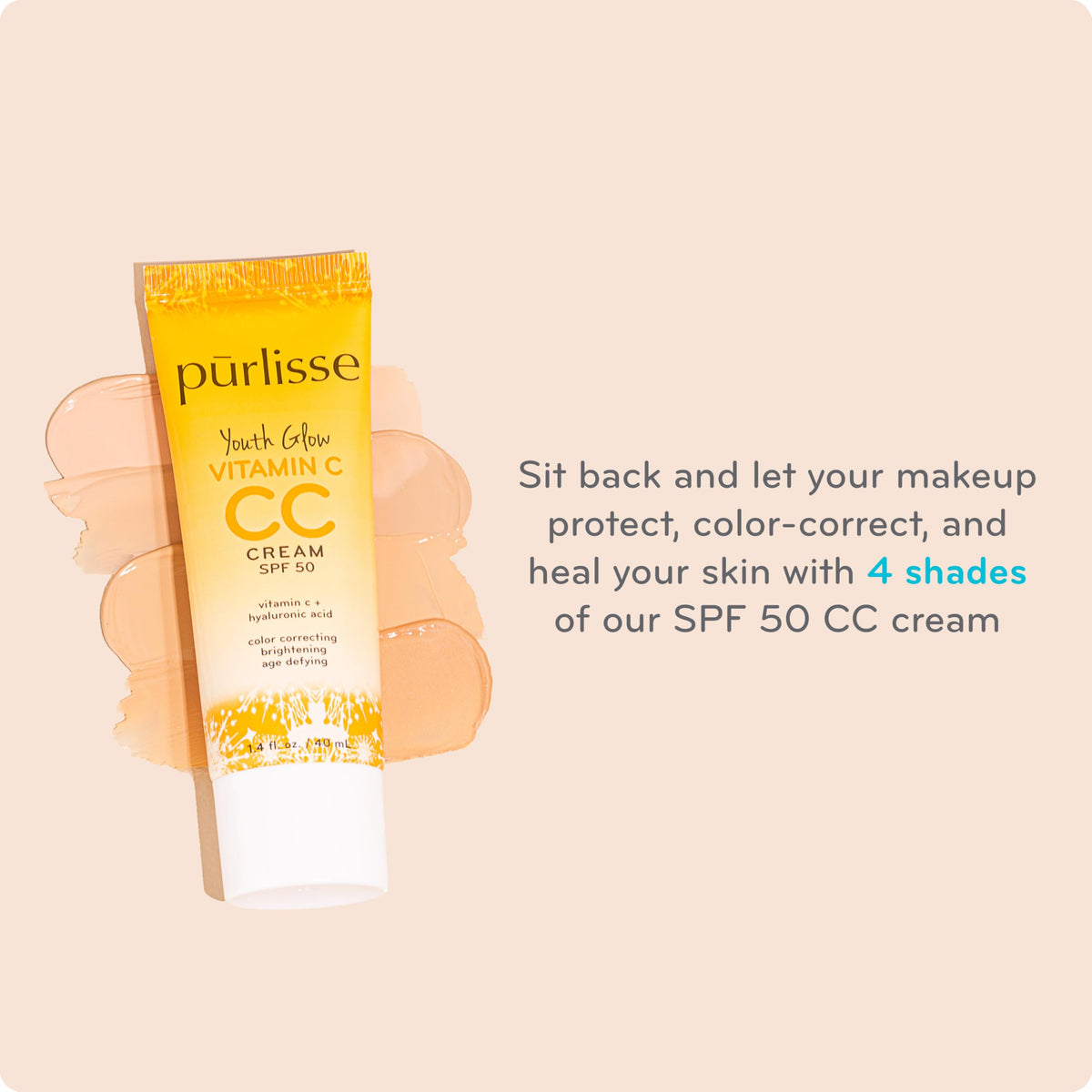 pūrlisse CC cream packaging label closeup with ingredients and SPF benefits visible