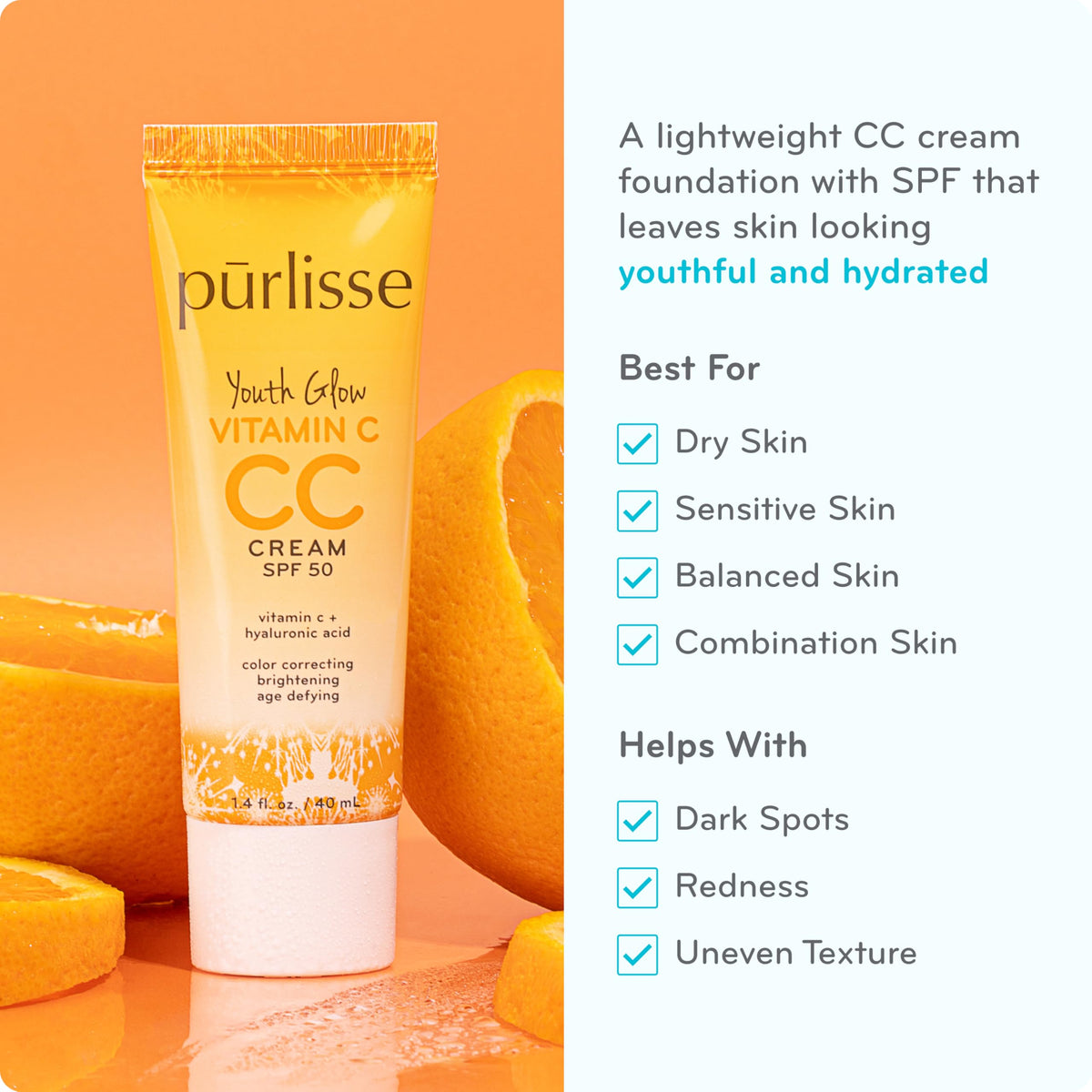 pūrlisse CC cream texture swatch highlighting hydration and smooth finish