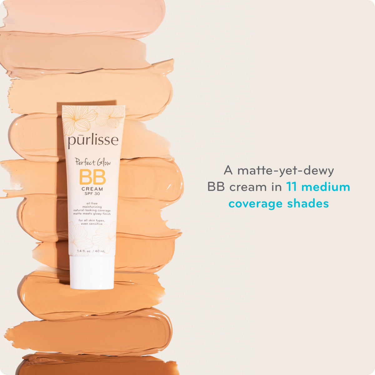 pūrlisse size comparison next to a hand showing travel-friendly 1.4 oz benefit