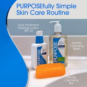PURPOSE cleansing bar in bathroom lifestyle promoting daily gentle skincare routine