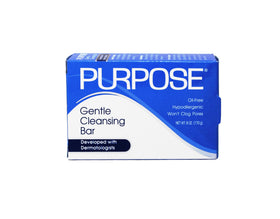 PURPOSE bar lather on hands demonstrating easy foaming and gentle cleanse