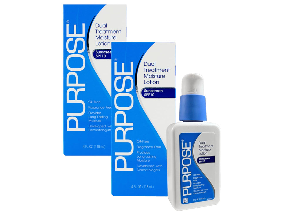 Purpose front packaging showing two tubes and benefits