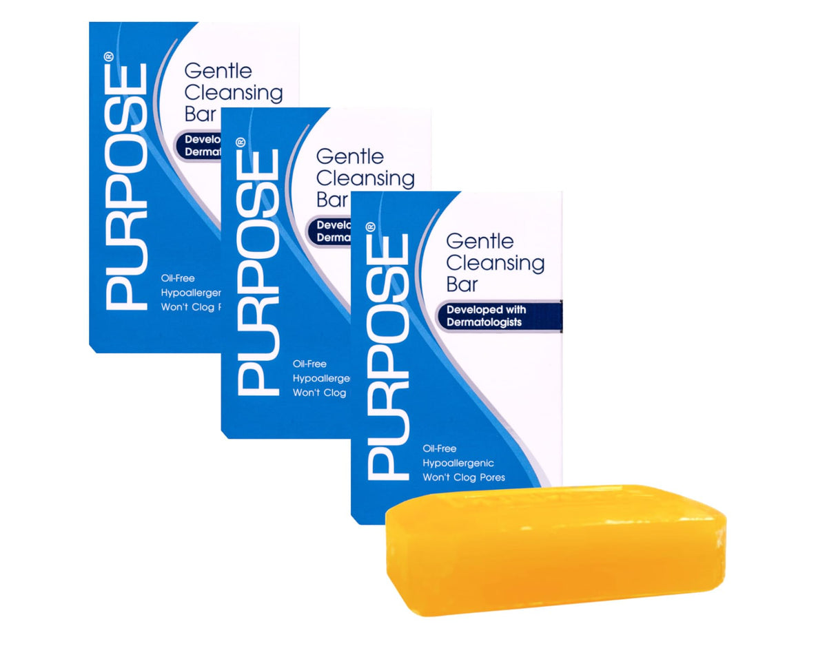 Purpose cleansing bar front packaging showing brand and gentle benefit