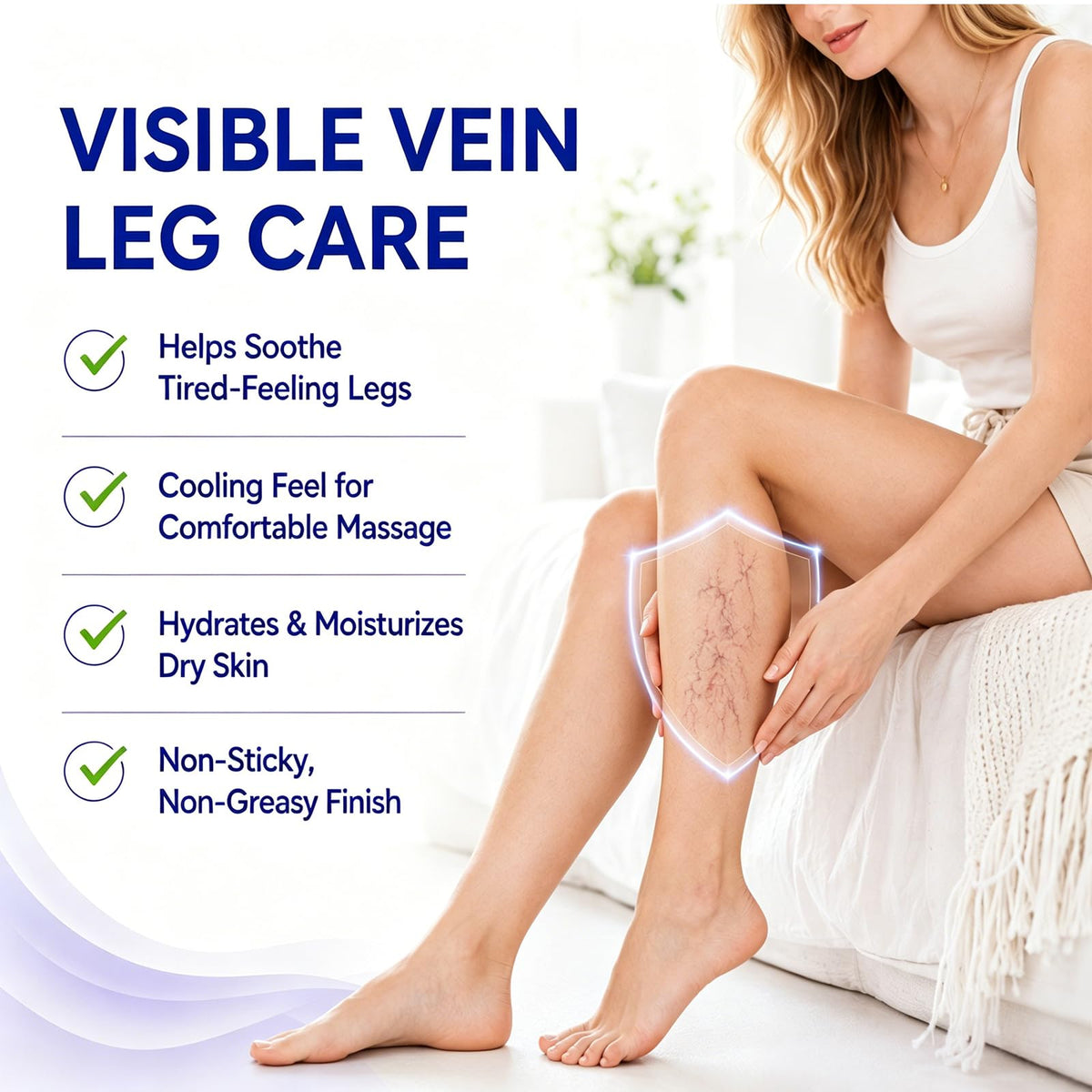 PUTRIZEN application on calf showing gentle massage for leg comfort