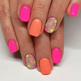 Puyokinm hand model wearing floral nails ideal for parties and events