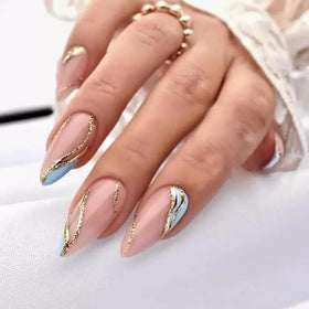 Puyokinm finished manicure at a party showing salon look without salon cost