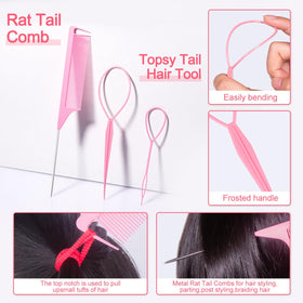 Pydeeirom rat-tail comb topsy tail and clips displayed for styling convenience