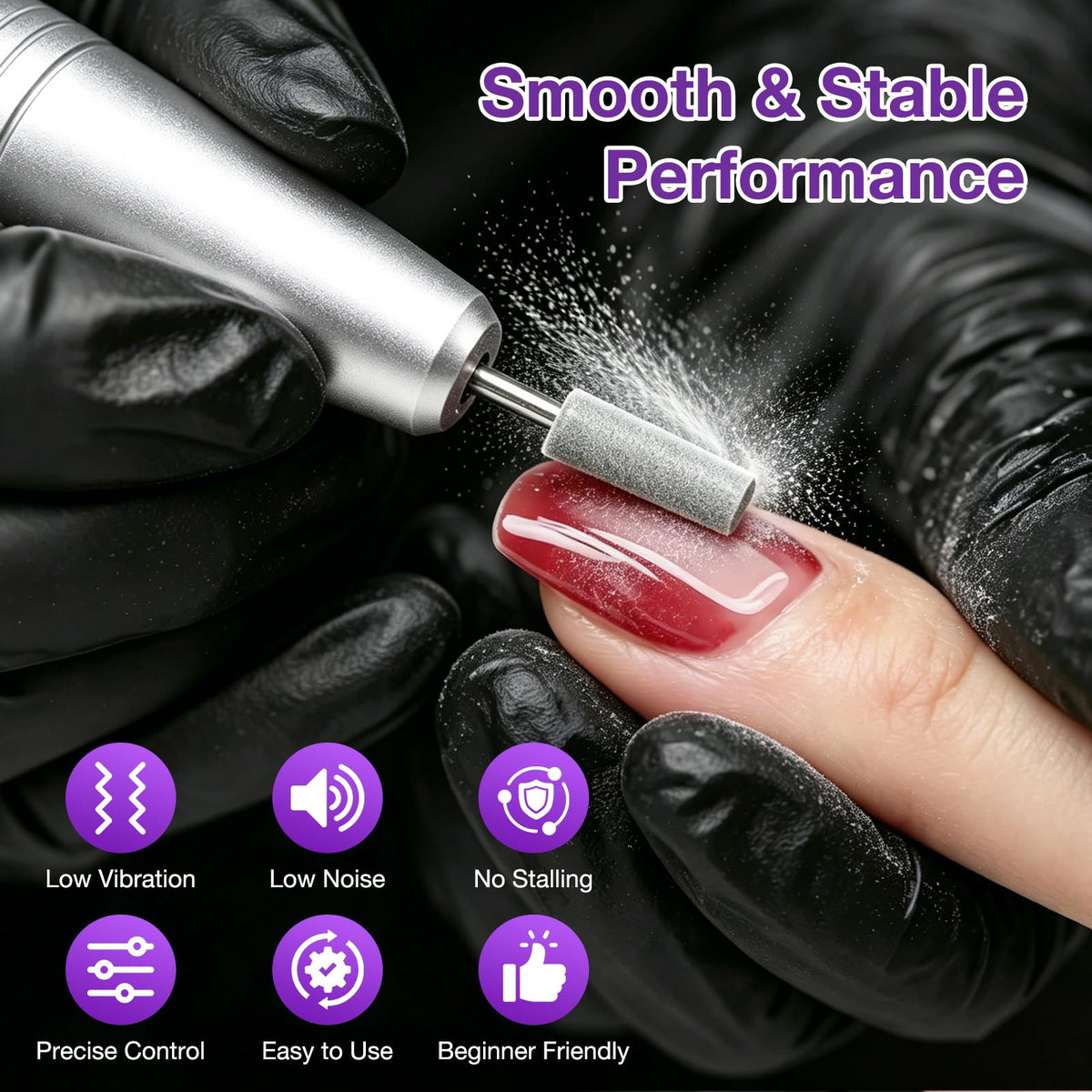 PYRYSA pen-shaped cordless nail drill held in hand for comfortable control