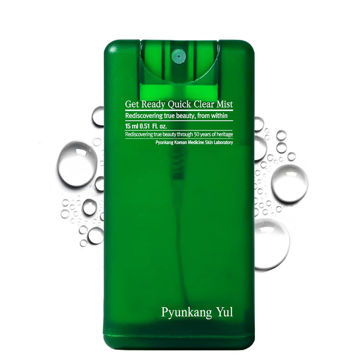 Pyunkang Yul mist front packaging shows compact bottle and calm design benefit