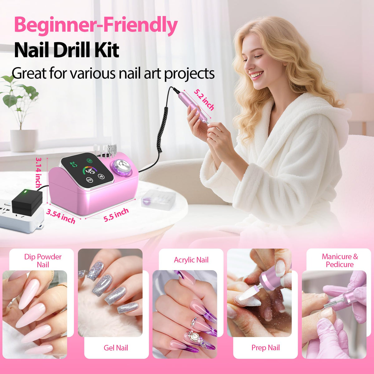 PYVOLA in use by manicurist shaping acrylic nails for efficient salon results