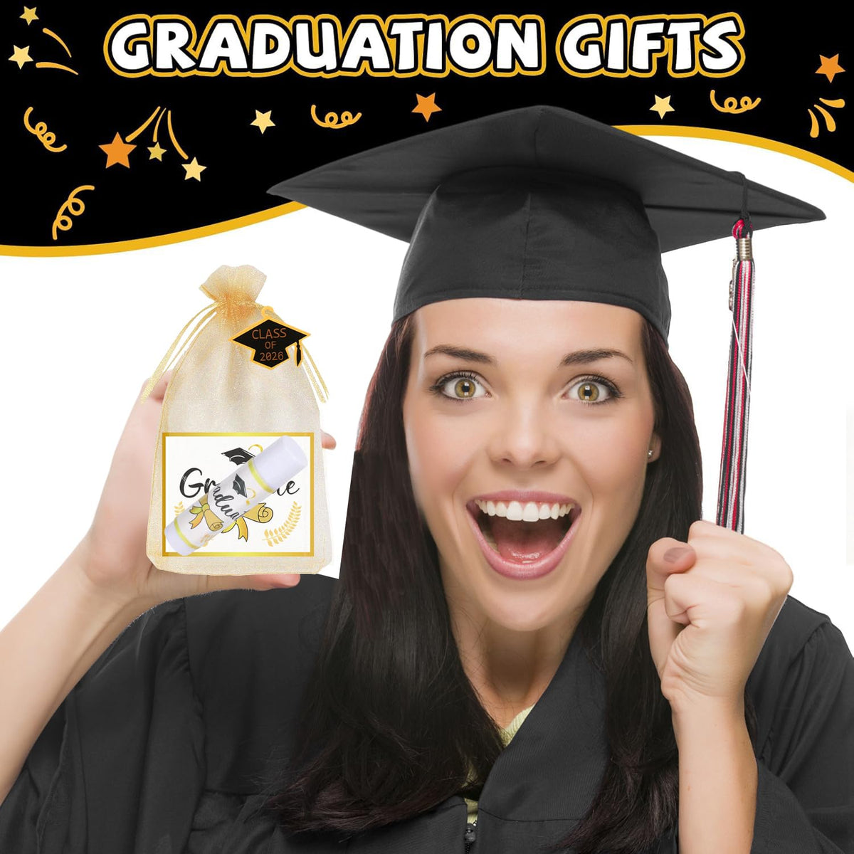 QAUYETM organza bags with cards displayed to show gifting presentation benefit
