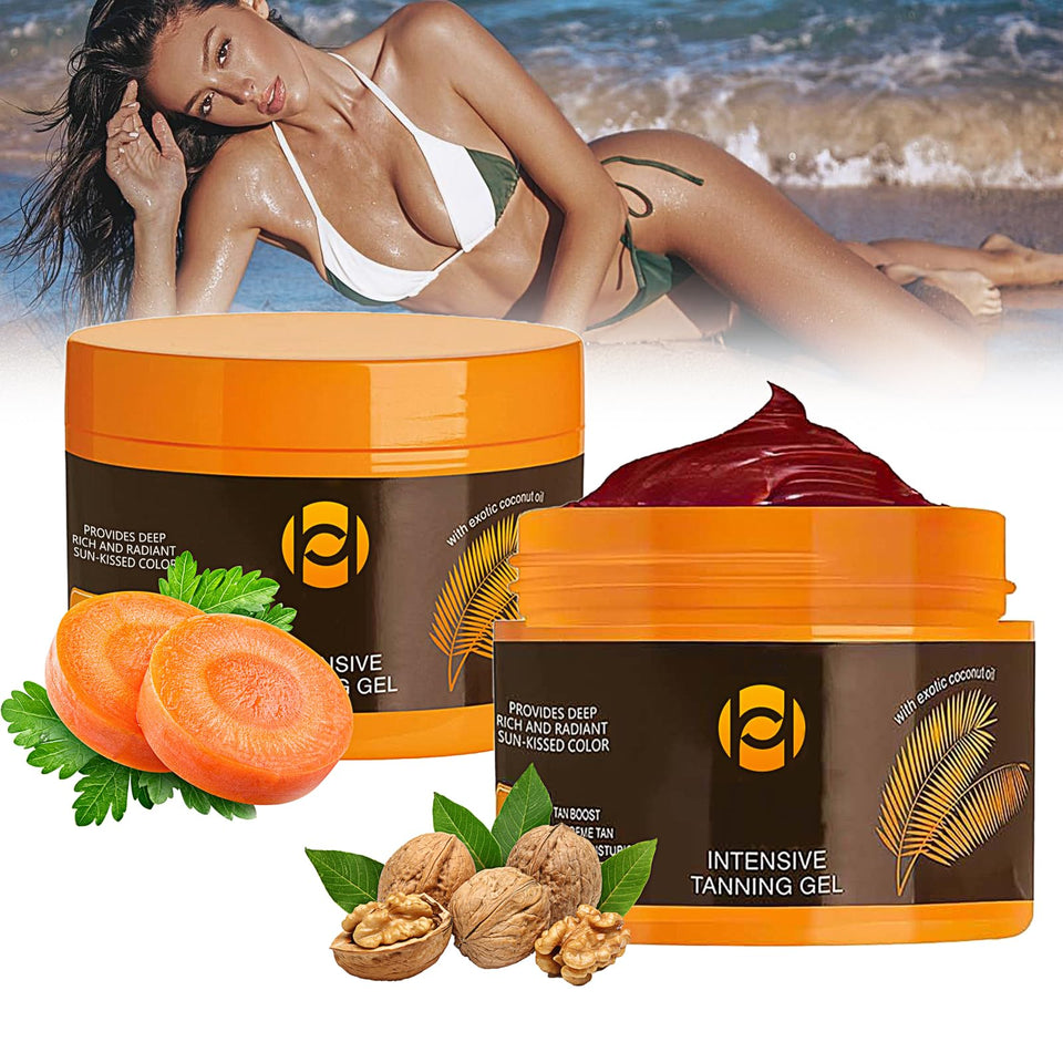 Qawnfy front packaging showing two tanning gel tubes and brand clarity for convenience