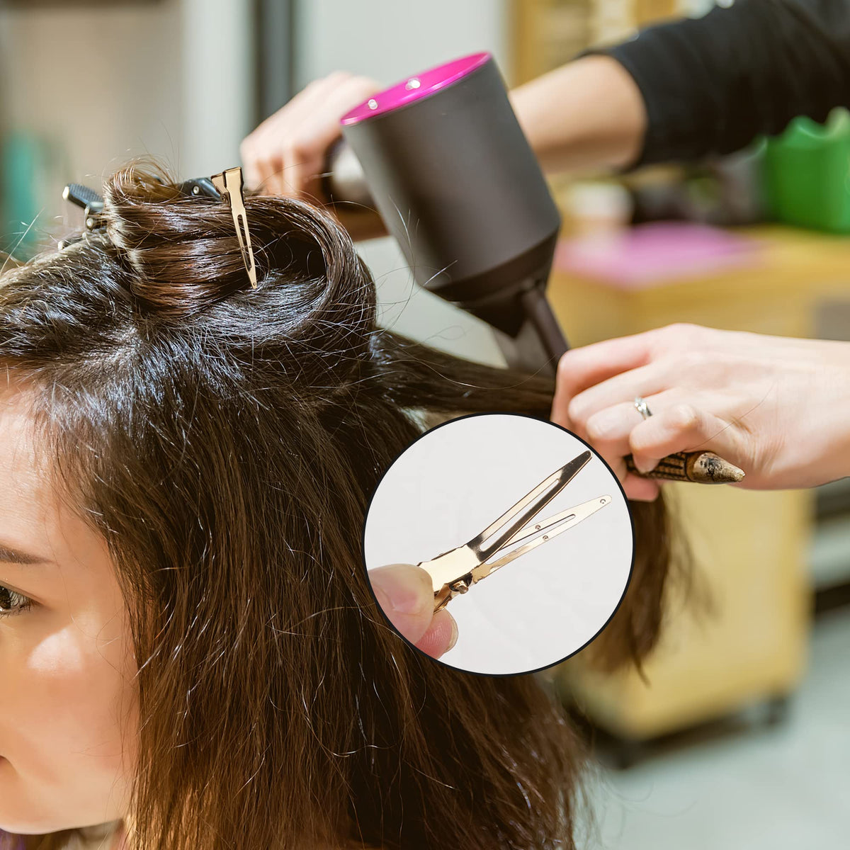 Qearl clips arranged on salon station for professional-ready organization benefit