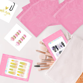 Qenk holographic bags arranged on salon counter showing retail-ready presentation benefit