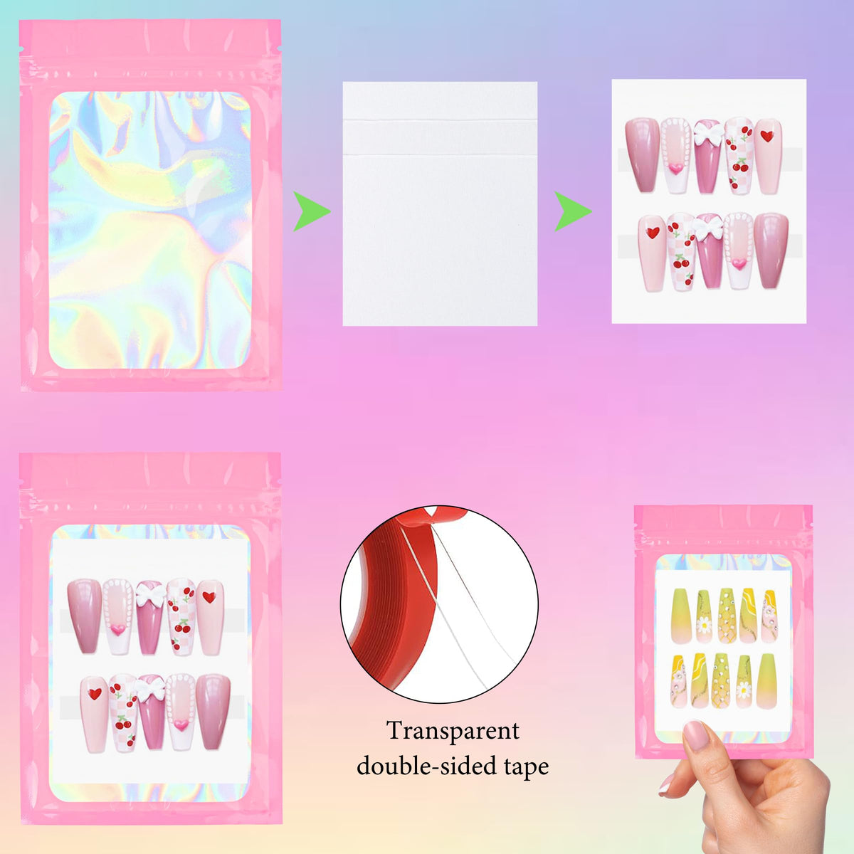 Qenk clear double-sided tape roll for fast assembly and secure labels benefit