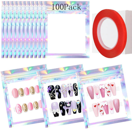 Qenk holographic front packaging bag showing iridescent colors and product visibility