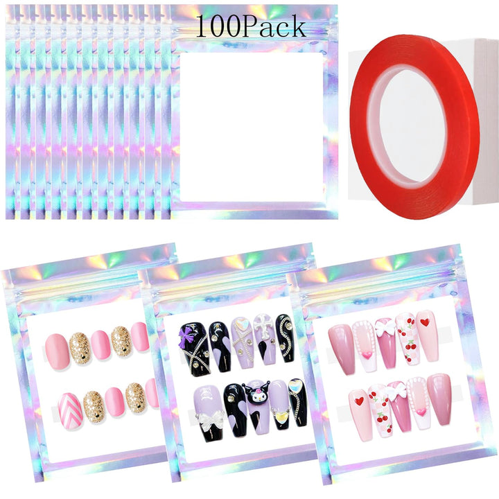 Qenk holographic front packaging bag showing iridescent colors and product visibility