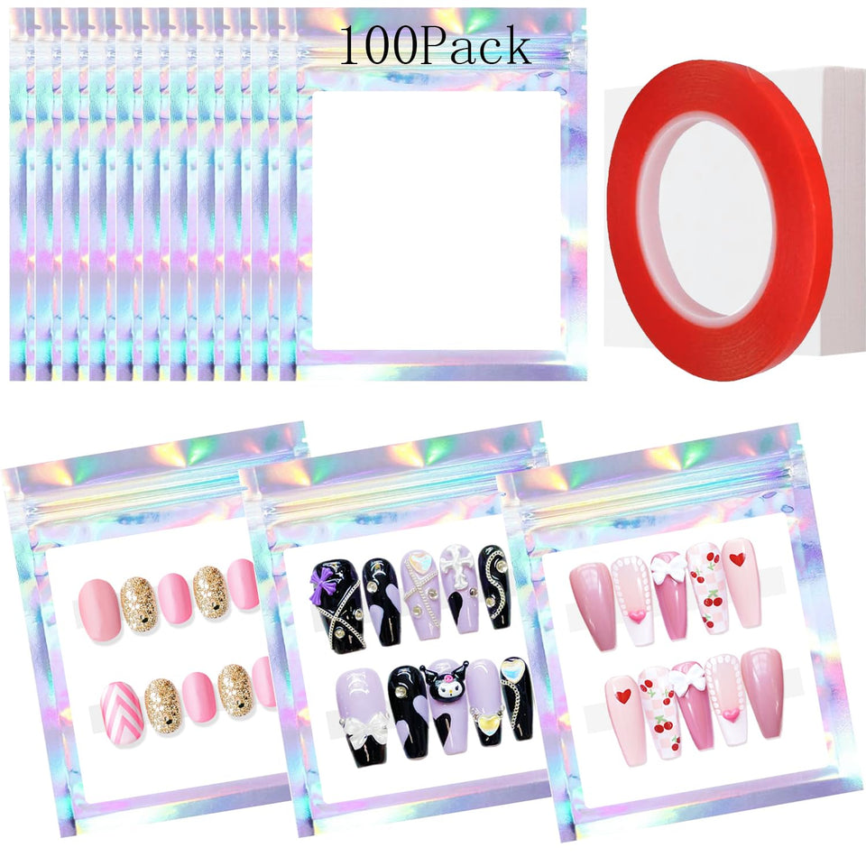 Qenk holographic front packaging bag showing iridescent colors and product visibility