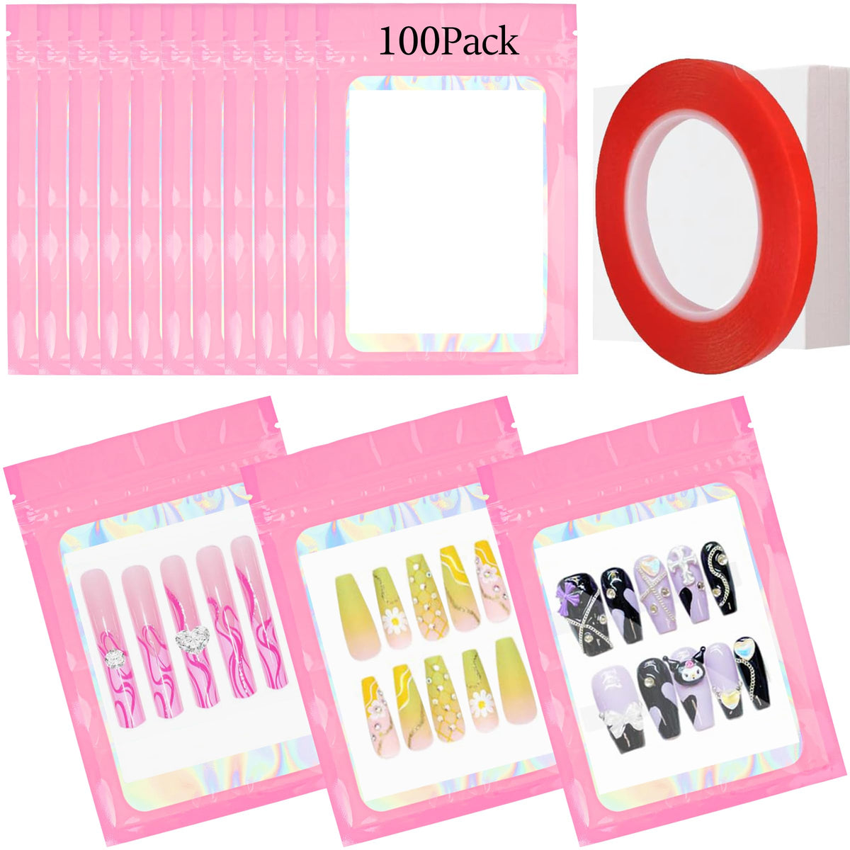 Qenk holographic zip bag front showing colorful window and product visibility benefit