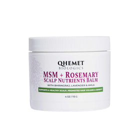 Qhemet Biologics front jar image showing product and benefit of targeted scalp care