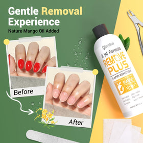 Qhryzoval in-use removing gel polish from nail demonstrating efficient softening