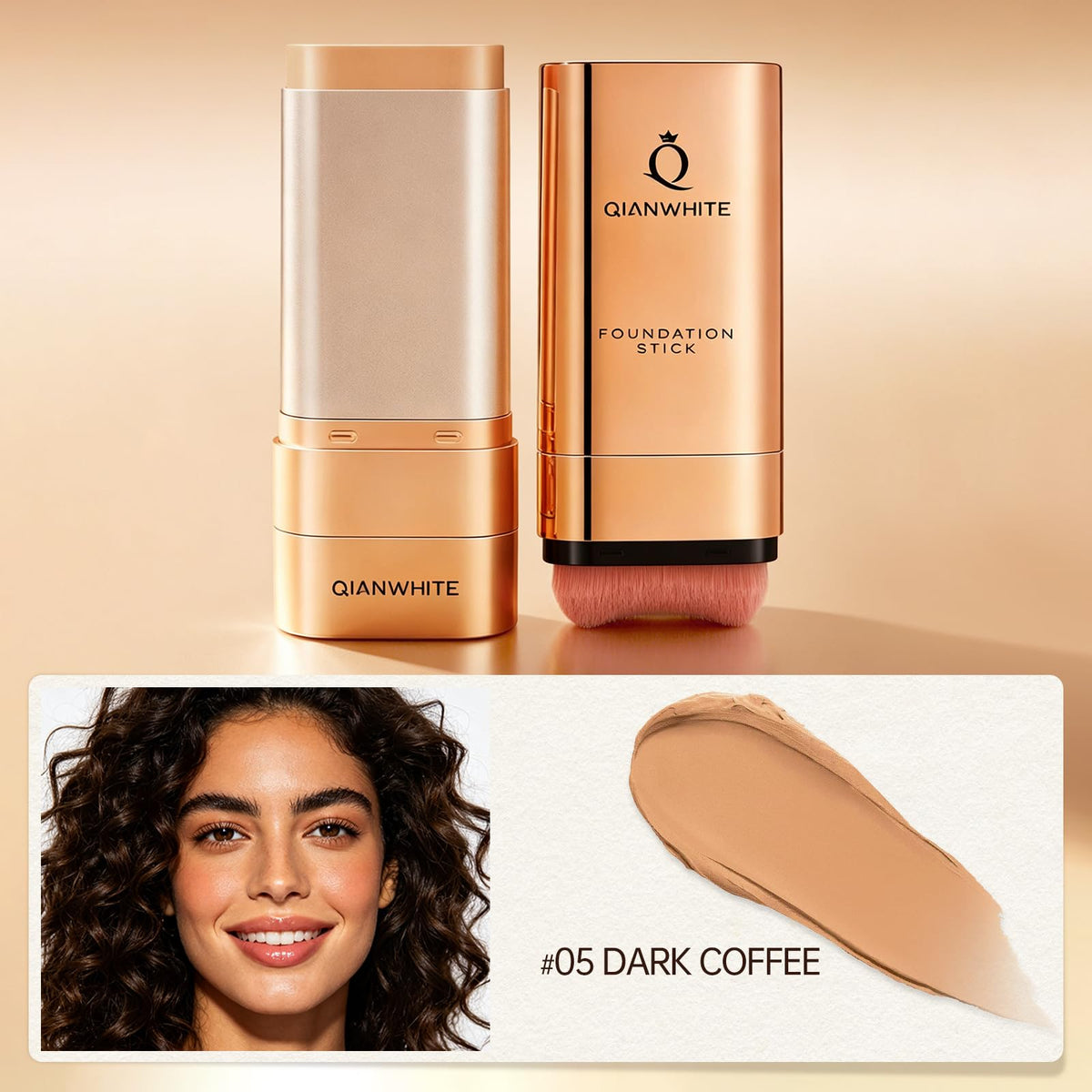 QIANWHITE dual-ended brush and stick demonstrating easy blending benefit