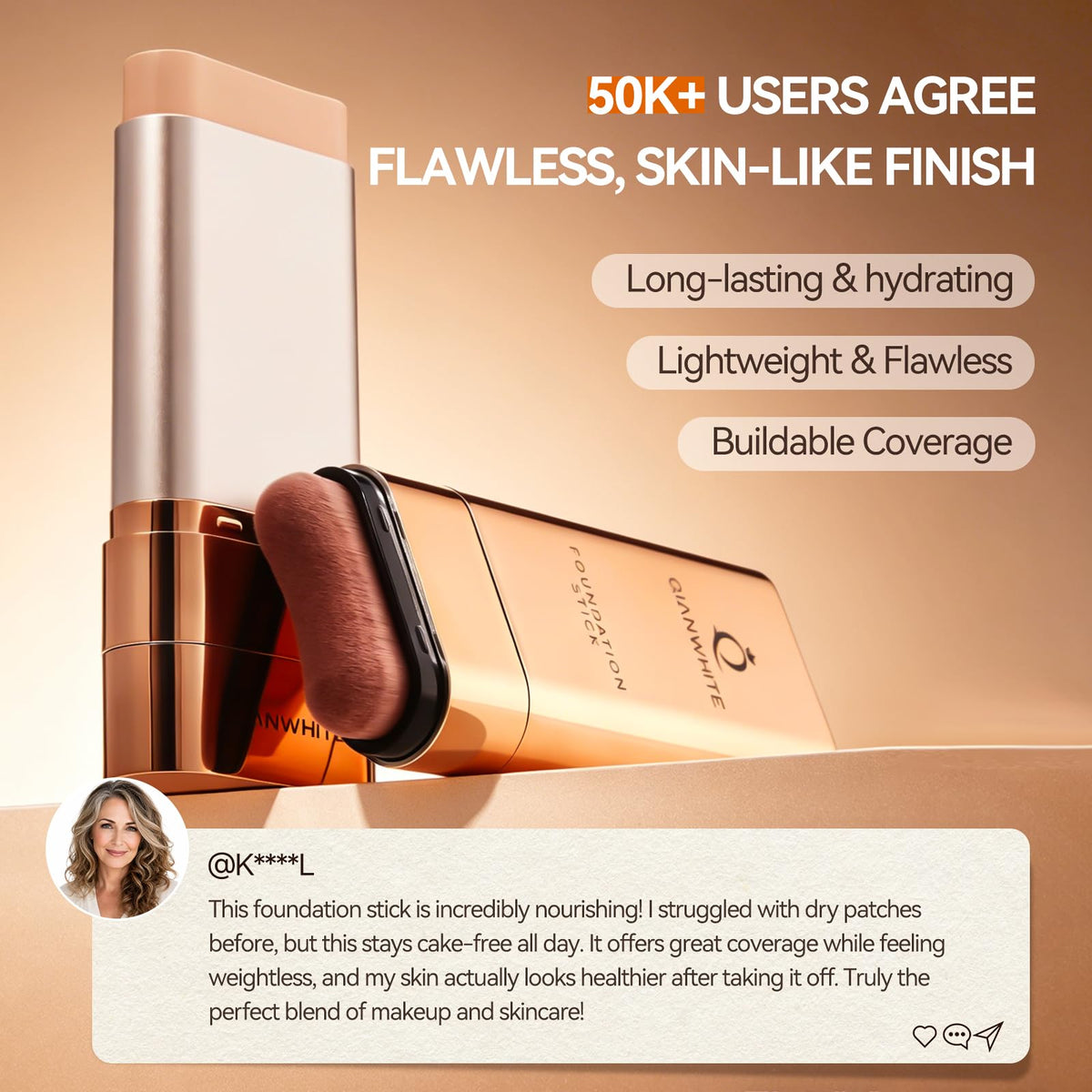QIANWHITE creamy texture swiped showing smooth blendability benefit