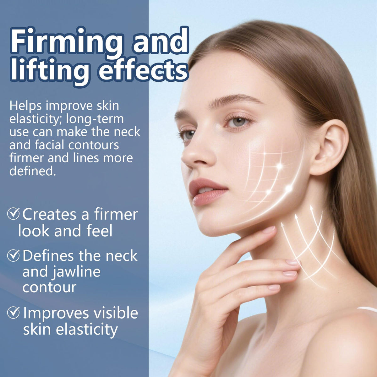 QIAWI application on face and neck, illustrates easy upward massage benefit