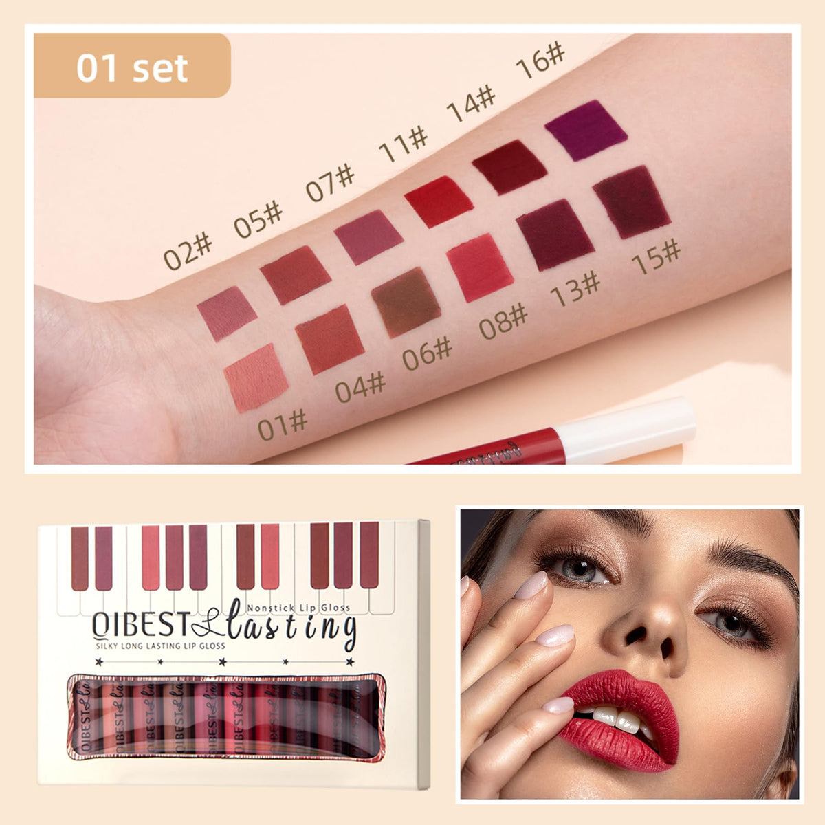 QiBest texture close-up highlighting velvet matte finish and smooth glide