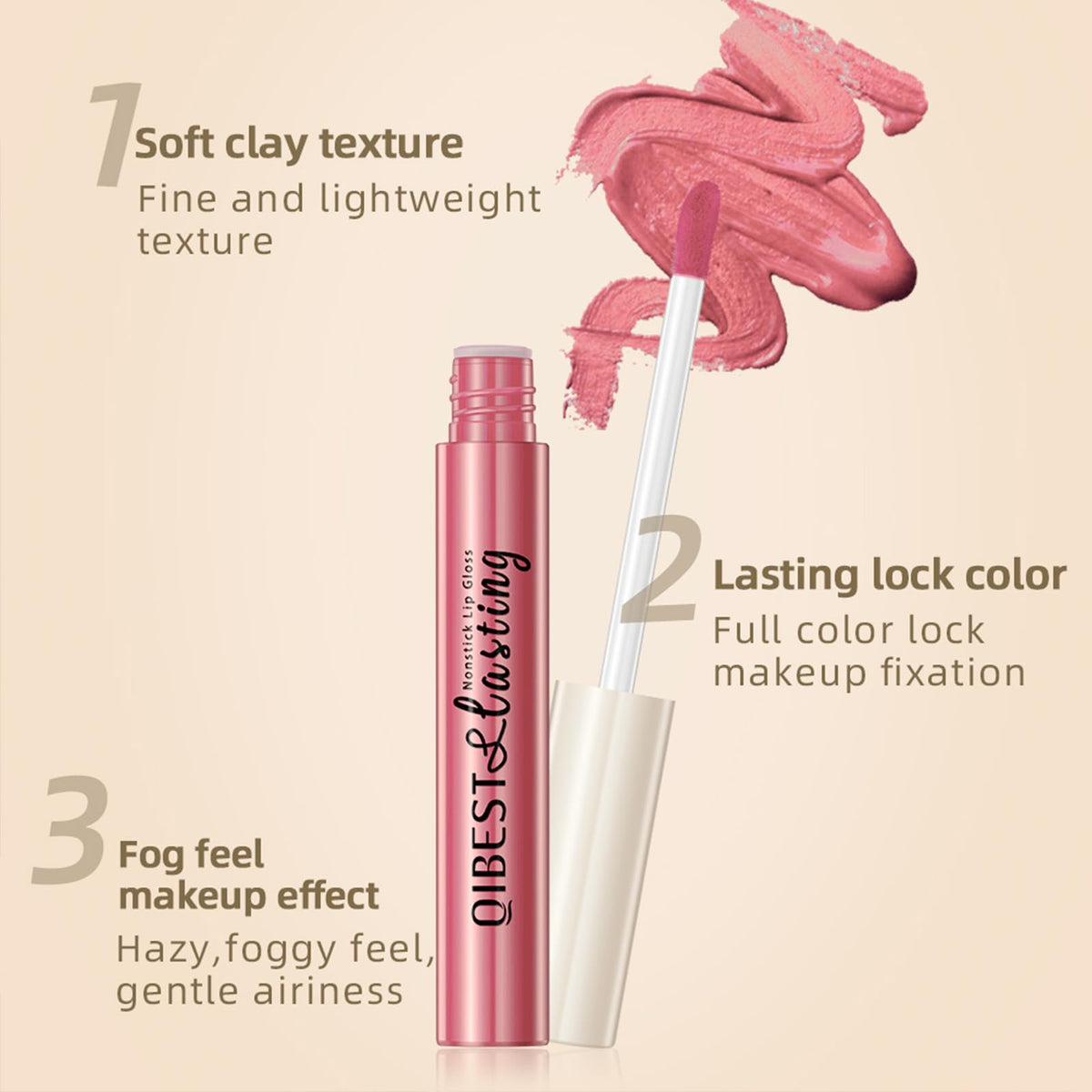 QiBest lipstick applied on model showing matte finish and color impact