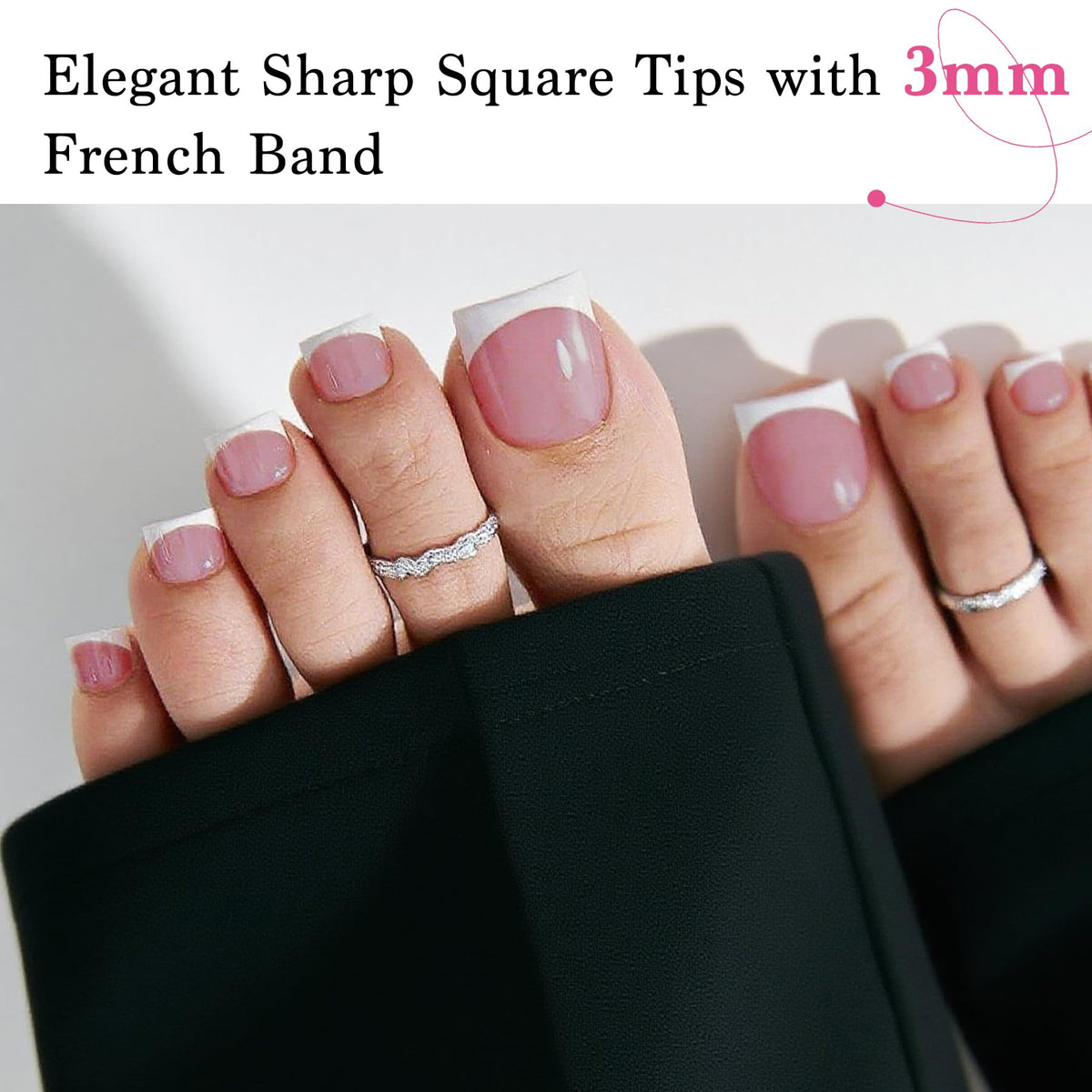 QIEK close-up of 3mm French tip detail highlighting modern sharp square look