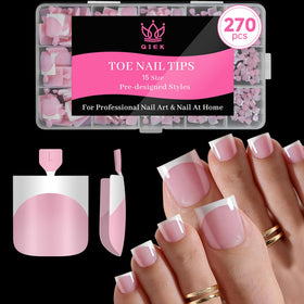 QIEK front packaging showing baby pink French toe tips and set count benefit