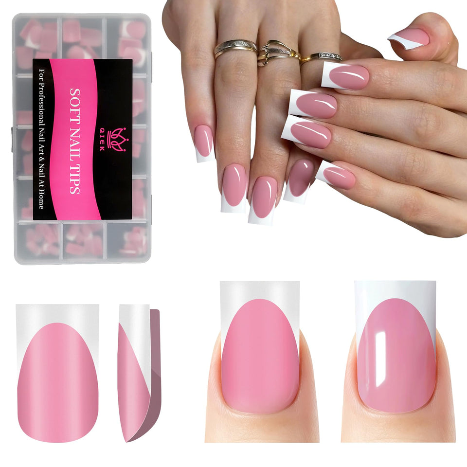 QIEK front packaging showing 150-piece kit and deep pink French tips for fast salon looks