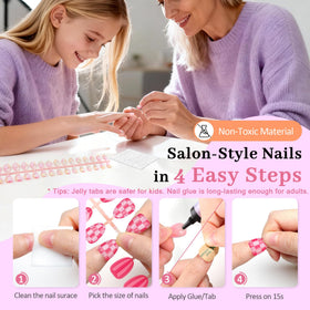 Qiek smiling child wearing nails at a party demonstrating safe, fun style