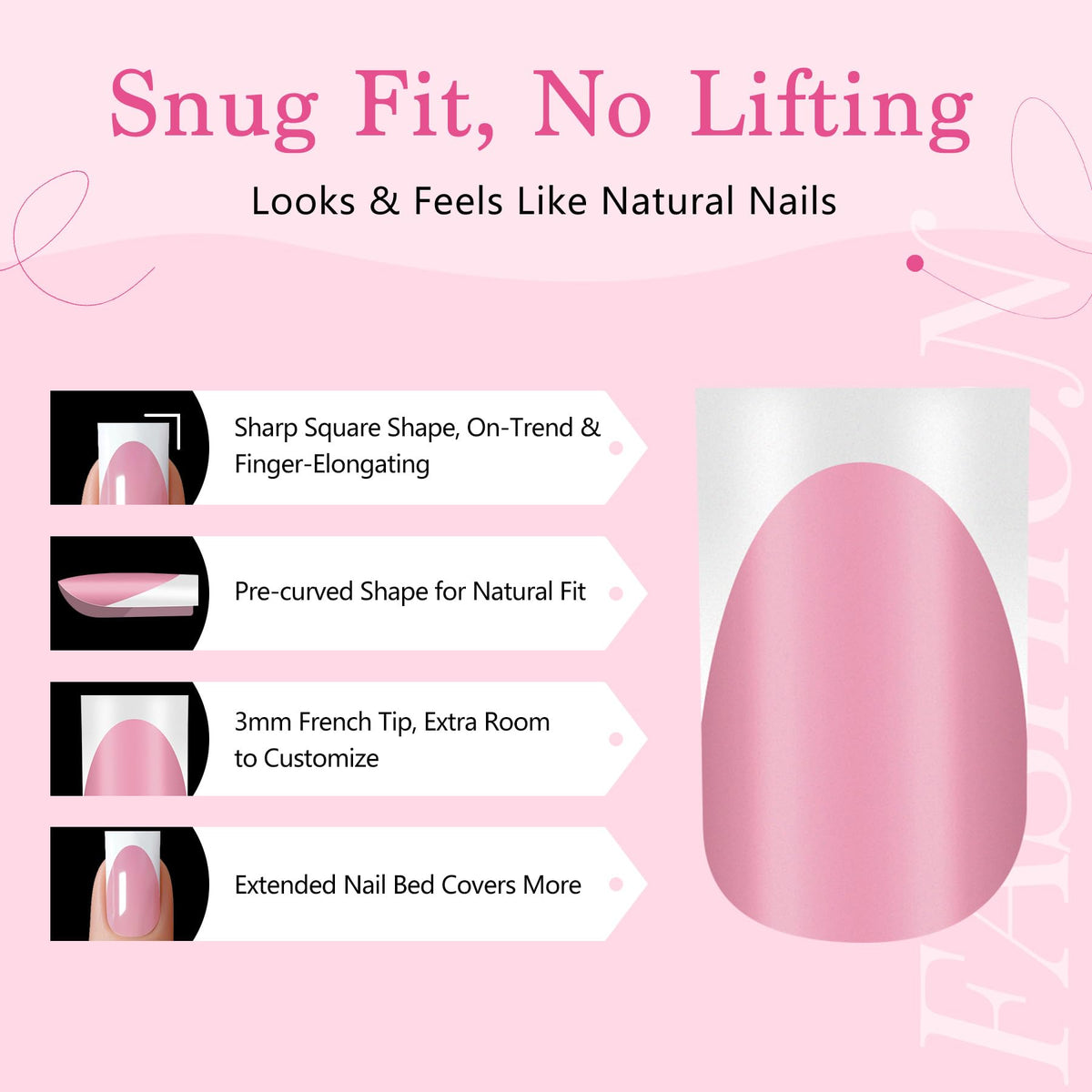 QIEK hand applying press-on nail demonstrating simple at-home manicure benefit