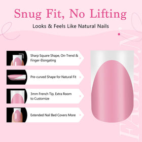 QIEK hand applying press-on nail demonstrating simple at-home manicure benefit