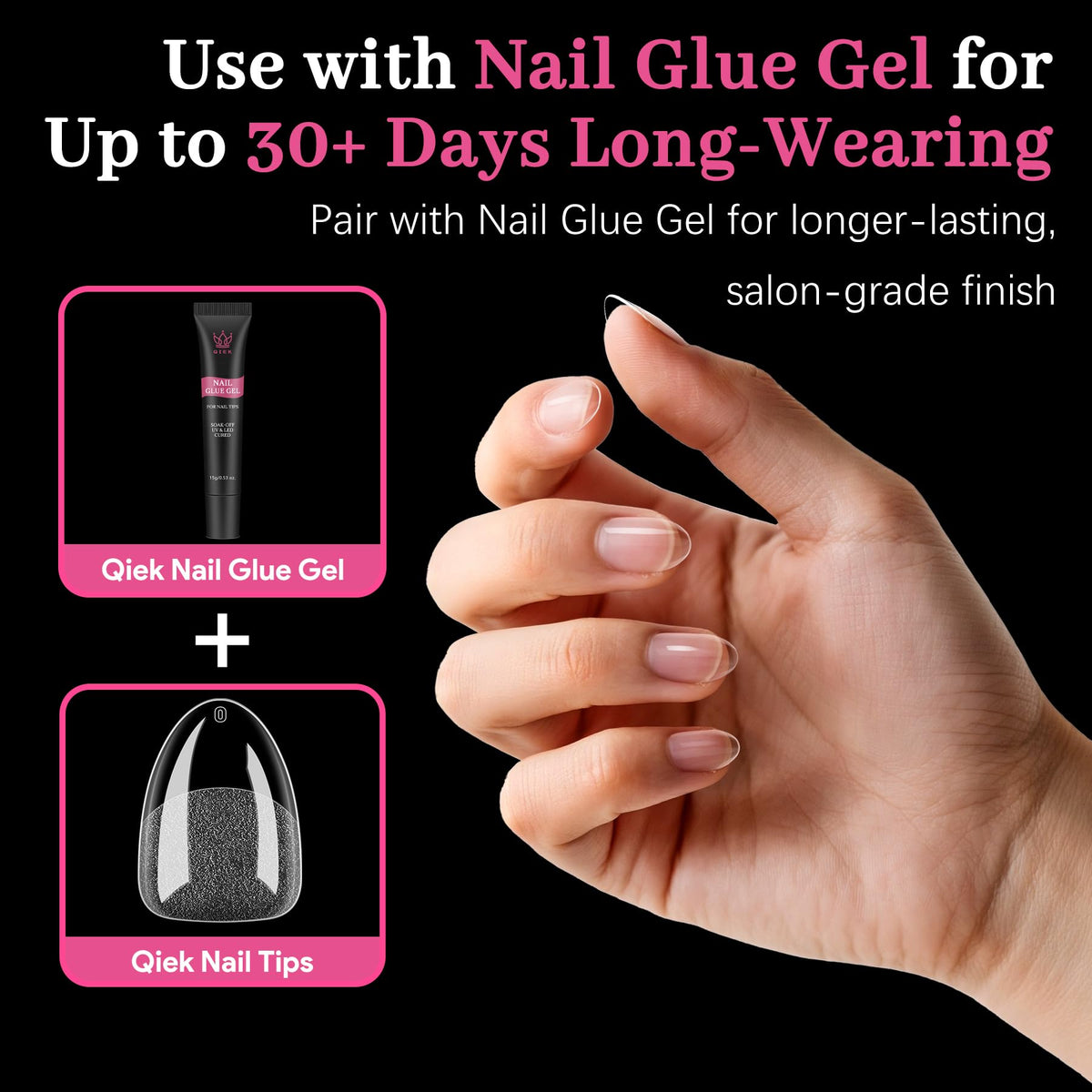 QIEK hand model comparing tip sizes for accurate fit and fast selection