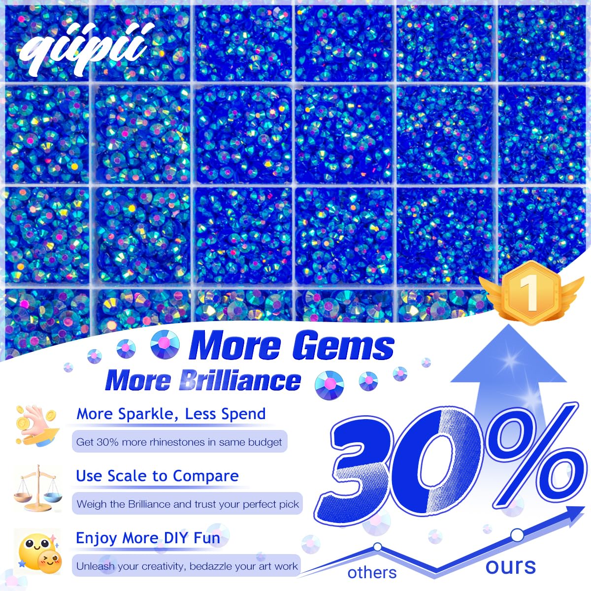 qiipii mixed 2–6mm stones laid out, size variety for detailed designs