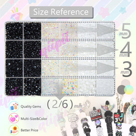 qiipii close-up of black white and AB gems showing glossy texture