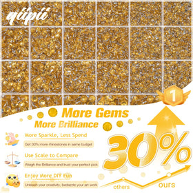 qiipii close-up of faceted golden yellow resin rhinestone showcasing intense sparkle and reflective shine