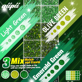 qiipii open compartment box with separated green rhinestones for quick selection