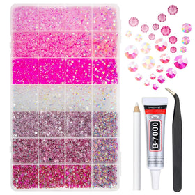 qiipii front box open showing 28 grids and colorful rhinestones for easy selection